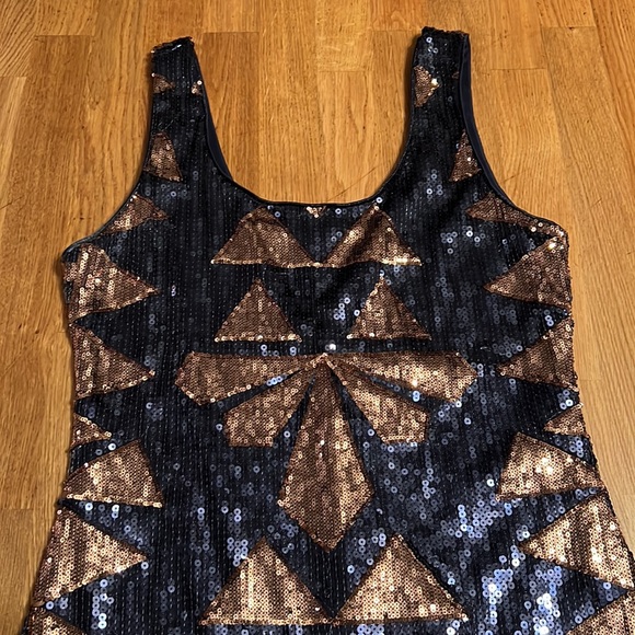 Charlotte Russe Sequin Blue and Gold Mini Dress LG - Picture 4 of 11